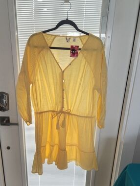 Roxy Sunlit Yellow Gauze Button-Front Beach Dress Coverup